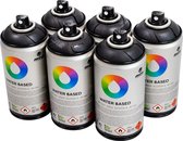 MTN Waterbasis Spuitbussen Pakket - 6x Zwart Tinten - Lage druk, matte afwerking graffiti spuitverf - 300ml