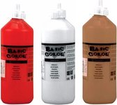 Lot de 3x bouteilles de peinture pour enfants à base d'eau artisanale marron-blanc-rouge - 500 ml par bouteille - Peinture / peinture