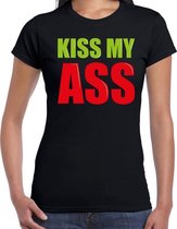 Kiss my ass fun tekst t-shirt zwart dames 2XL