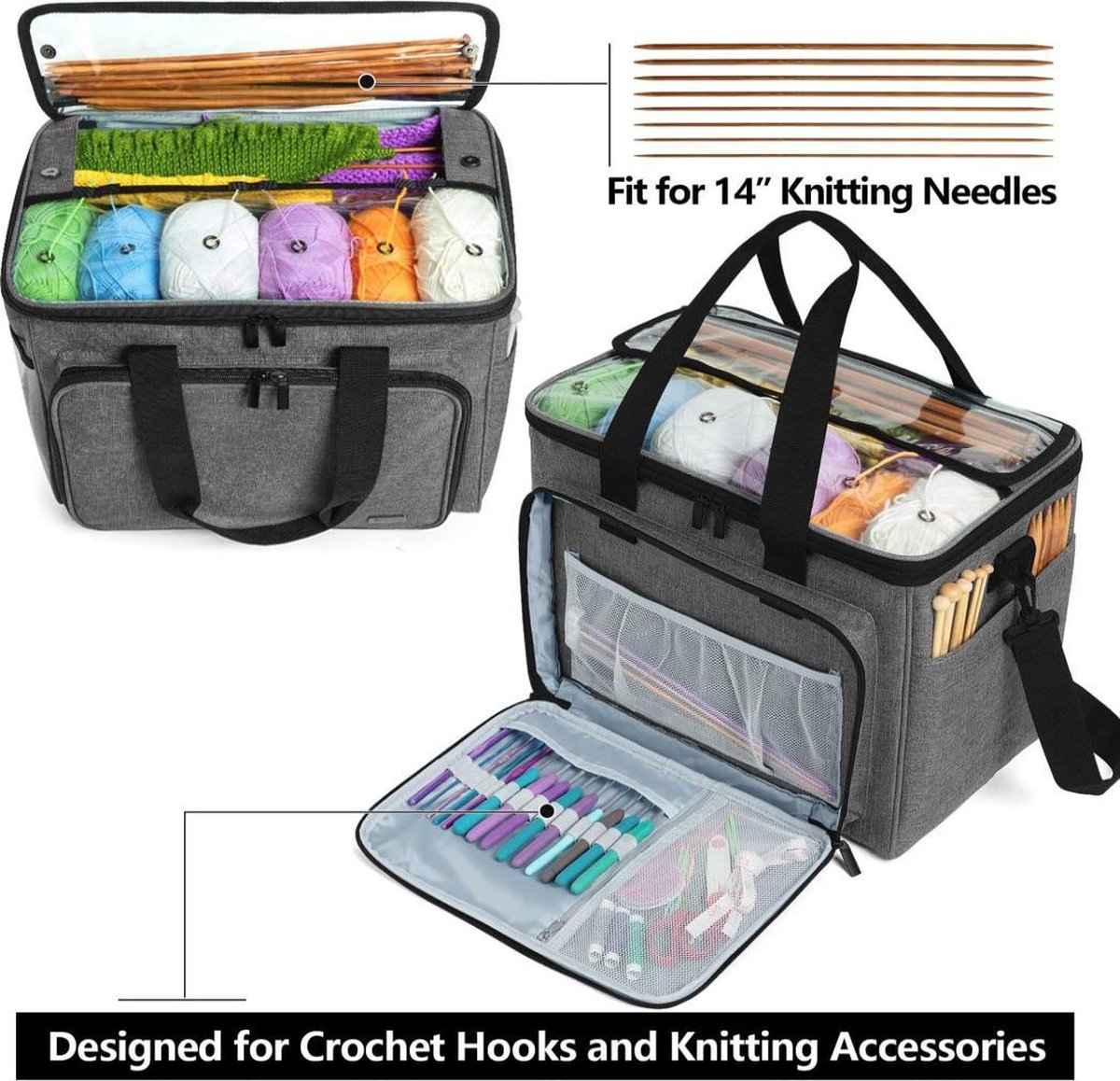 Luxja Breitas, garenzak voor garenstrengen, haaknaalden, breinaalden (tot 14 inch) en andere accessoires, bomen