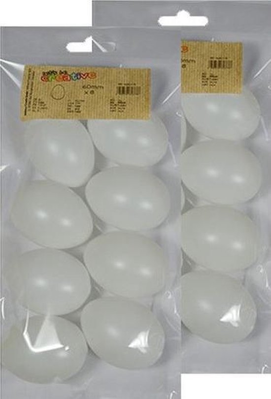 16x Witte kunststof eieren 6 cm hobby/knutselmateriaal - Knutselen DIY... bol.com