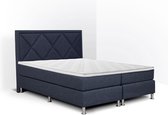 Boxspring Neo compleet, merk Olympic Life, 140 x 210 cm, blauw, 18-delig met ruiten motieven hoofdbord