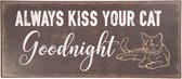 Clayre & Eef Tekstbord 30x13 cm Zwart Metaal Rechthoek Kiss Cat Goodnight Wandbord Spreuk Wandplaat
