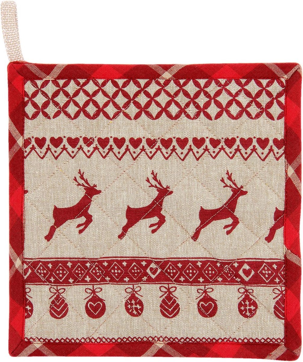 Clayre & Eef Pannenlap 20x20 cm Rood Beige Katoen Kerst