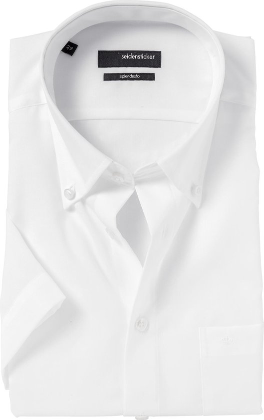 Seidensticker regular fit overhemd - korte mouw met button-down kraag - wit - Strijkvrij - Boordmaat: