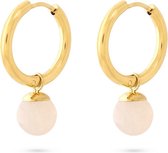 Twice As Nice Oorbellen in goudkleurig edelstaal en roze quartz roos