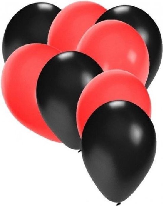 30x ballonnen zwart en rood