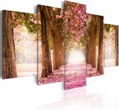 Schilderij - Bos in het Roze,  5luik , bruin , premium print op canvas