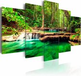 Schilderij - Prachtige natuur, waterval , bos , 5 luik