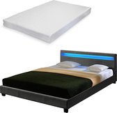 Lit double LED - tissu - avec matelas - 140x200cm - gris