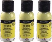 3x bouteilles de peinture textile jaune 34 ml - Peinture acrylique pour tissus