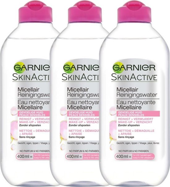 Garnier skinactive micellair reinigingswater voor de gevoelige huid – milde gezichtsreiniging – zachte make-up remover - 3 x 400ml