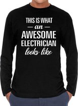 Awesome electrician/elektricien cadeau t-shirt long sleeve heren XL