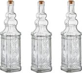 3x Glazen decoratie karaf met kurk 750 ml