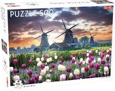 Puzzel Landscape: Old Mills and Tulips - 500 stukjes