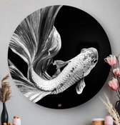HIP ORGNL Schilderij Satin Fish - Karper vis - ⌀80cm - Wandcirkel dieren - Zwart wit