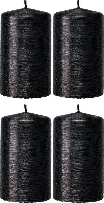 Halloween 4x Zwarte cilinderkaarsen/stompkaarsen 6 x 10 cm 25 branduren - Geurloze zwartkleurige kaarsen - Woondecoraties