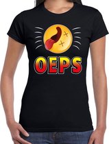 Funny emoticon t-shirt oeps knock out zwart voor dames 2XL