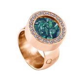 Quiges RVS Schroefsysteem Ring met Zirkonia Rosékleurig Glans 17mm met Verwisselbare Donkerblauwe Vlokjes Schelp 12mm Mini Munt