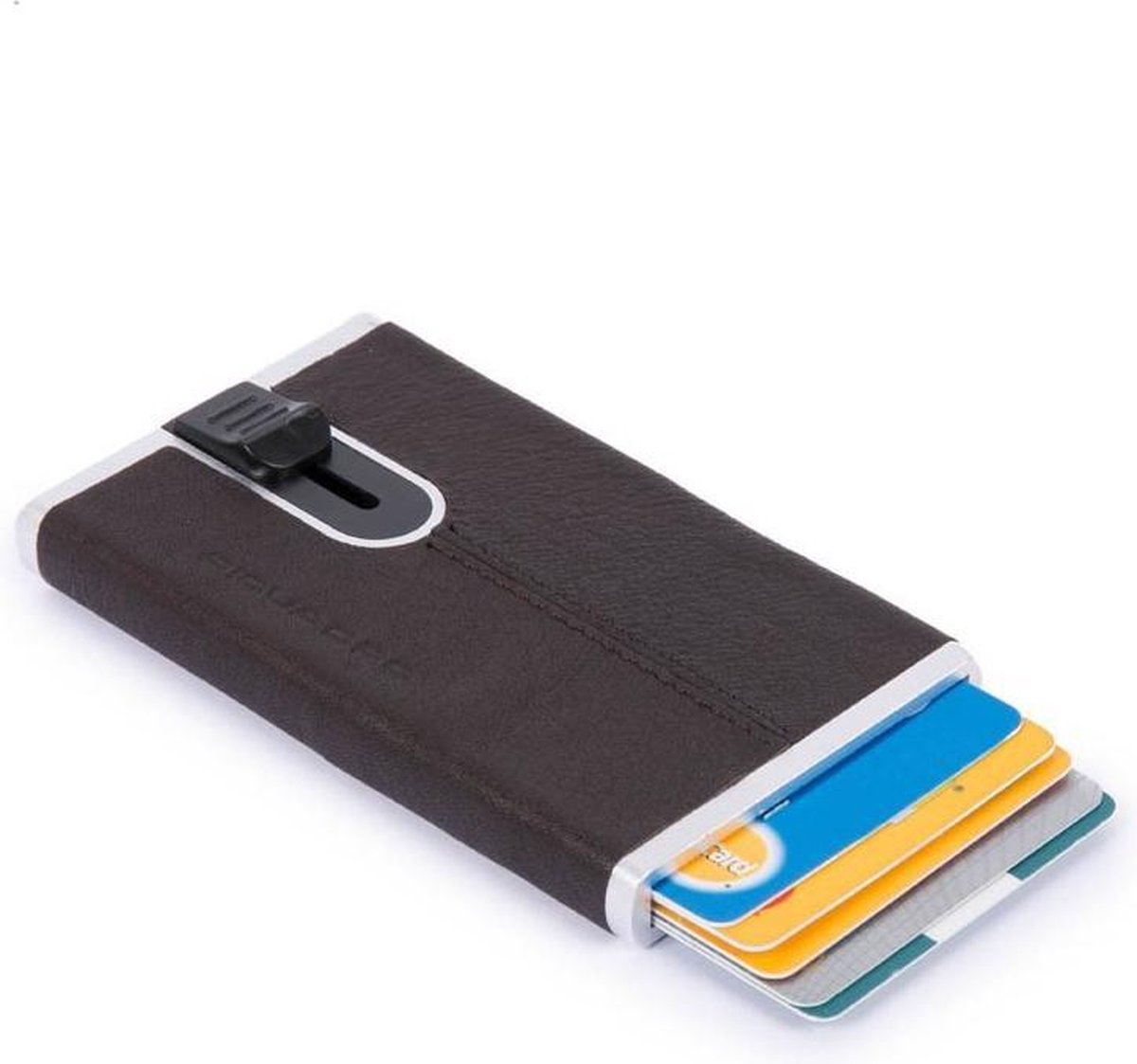 Piquadro Black Square Creditcard Case With Sliding System Dark Brown