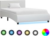 Bedframe met LED kunstleer wit 100x200 cm