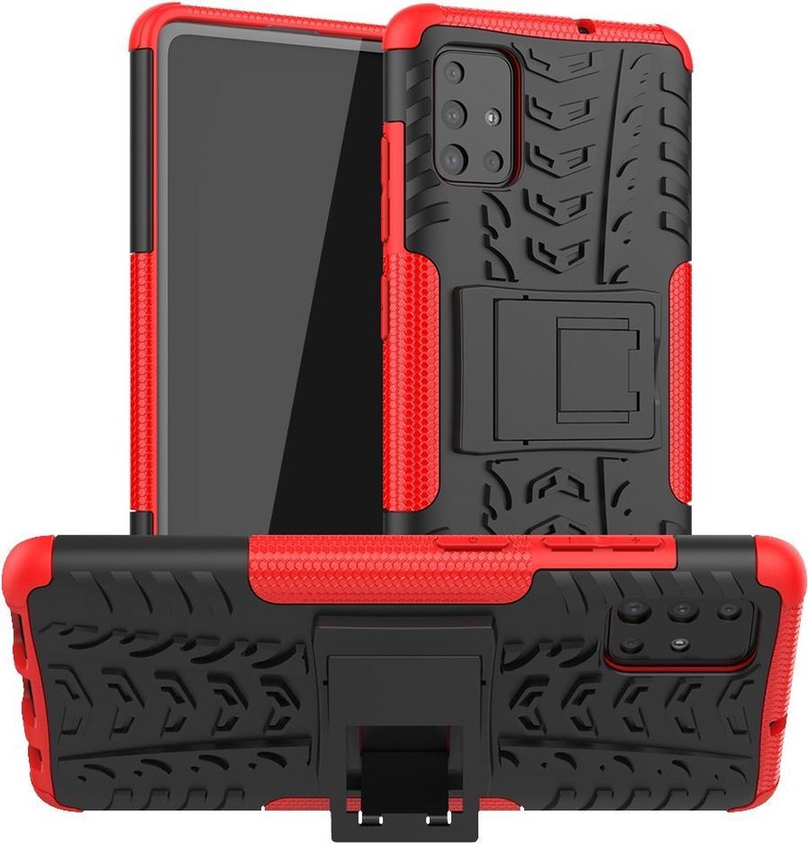 Rugged Kickstand Back Cover - Geschikt voor Samsung Galaxy A51 Hoesje - Rood