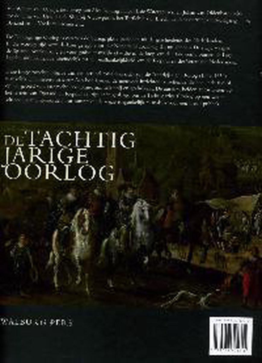 Boek 'De Tachtigjarige Oorlog', met een schilderij van cavalerie te paard in een donkere, dramatische sfeer.