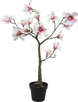 Witte/roze Magnolia/beverboom kunsttak kunstplant 102 cm in pot - Kunstplanten/kunsttakken