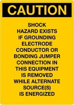 Sticker 'Caution: shock hazard if grounding electrode conductor or bonding jumper connection is removed', geel, 297 x 210 mm (A4