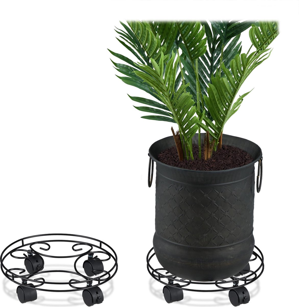 Relaxdays plantentrolley set van 2 onderzetter voor bloempot wielen plantenroller
