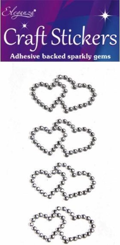 Oaktree - Stickers Diamanten Dubbele Hartjes Zilver (per vel)