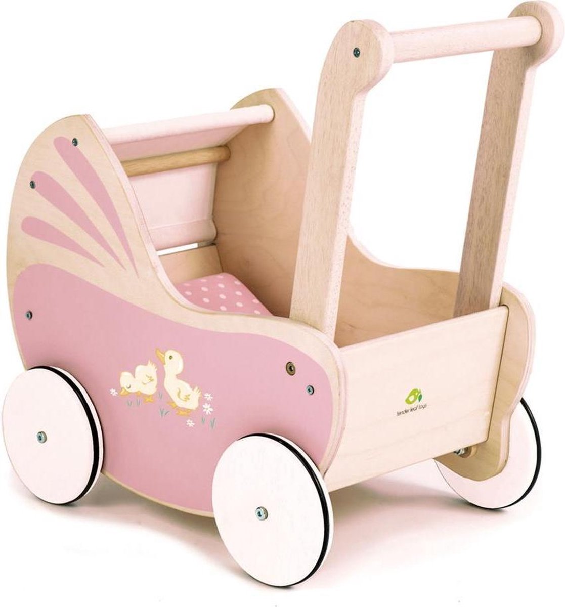 Tender Leaf Toys Poppenwagen Met Matras En Sprei Hout Roze