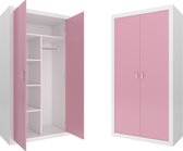 Kledingkast - 90x190x50 cm - wit/roze - 5 schappen - 2 deuren