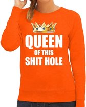 Koningsdag sweater / trui Im the queen of this shit hole oranje voor dames - Woningsdag - thuisblijvers / Kingsday thuis vieren XS