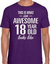 Awesome 18 year - geweldige 18 jaar cadeau t-shirt paars heren -  Verjaardag cadeau M