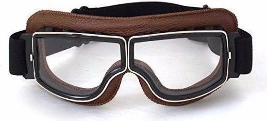CRG Cruiser Motorbril - Bruin Leren Motorbril - Retro Motorbril Heren - Helder Glas