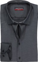 MARVELIS body fit overhemd - antraciet grijs gestipt structuur (contrast) - Strijkvriendelijk - Boordmaat: 41