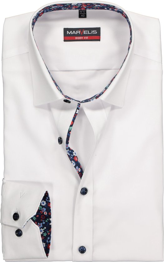 MARVELIS body fit overhemd - mouwlengte 7 - wit (contrast) -  Strijkvriendelijk -... | bol.com