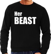 Her beast sweater / trui zwart met witte letters voor heren XL
