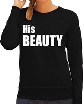 His beauty sweater / trui zwart met witte letters voor dames XS