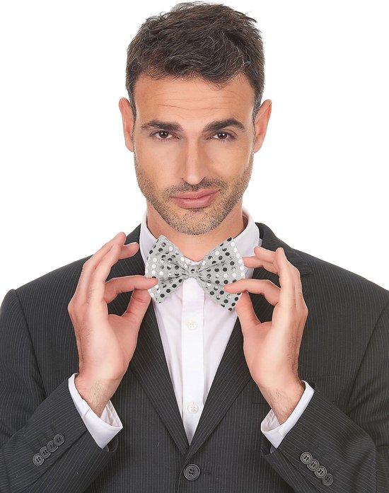 Vegaoo - Zilverkleurige vlinderdas met stippen voor volwassenen