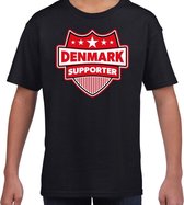 Denemarken / Denmark schild supporter  t-shirt zwart voor kinder S (122-128)