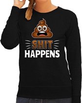 Funny emoticon sweater Shit happens zwart voor dames -  Fun / cadeau trui XL