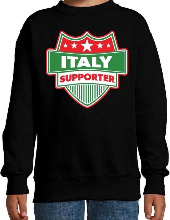 Italy supporter schild sweater zwart voor kinderen - Italie landen sweater / kleding - EK / WK / Olympische spelen outfit 122/128