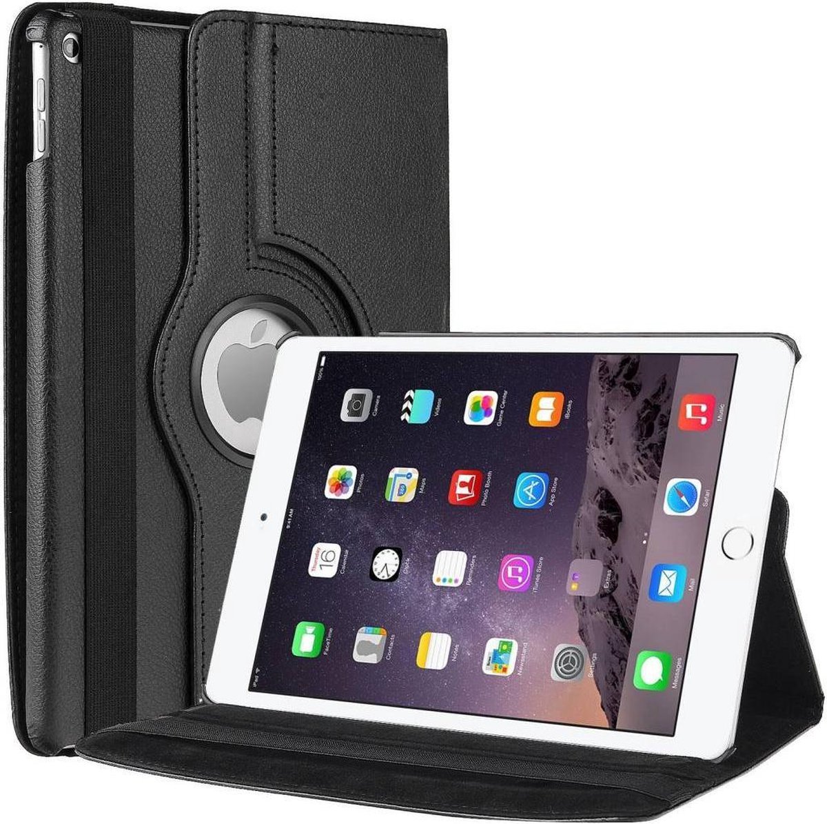 Bestudeer veiligheid verontschuldiging geschikt voor Apple iPad Air 2 Case, 360 graden draaibare Hoes, Cover -  Zwart | bol.com