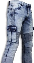 TRUE RISE Exclusieve Biker Jeans - Slim Fit Biker Pocket Jeans - Licht Blauw - Maten: 29