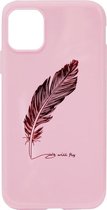 ADEL Siliconen Back Cover Softcase Hoesje Geschikt voor iPhone 11 - Bling Bling Glimmend Veren Roze
