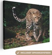 Toile - Léopard - Forêt - Feuilles - Décoration murale - 120x90 cm - Peinture sur toile - Toile en toile