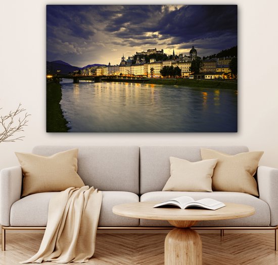 Toile Peinture Salzbourg coucher de soleil - 120x80 cm - Décoration murale
