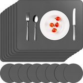Placemats en onderzettersets 8, PU-lederen tafelmatten antislip wasbare hittebestendige keuken eetkamermatten voor thuisrestaurant (grijs set van 8)